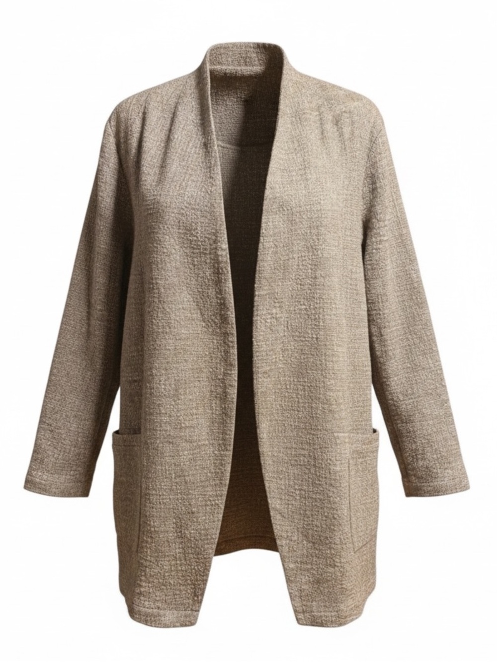 Eileen Fisher Driftwood Silk Lined Cotton Tweed Jacket S